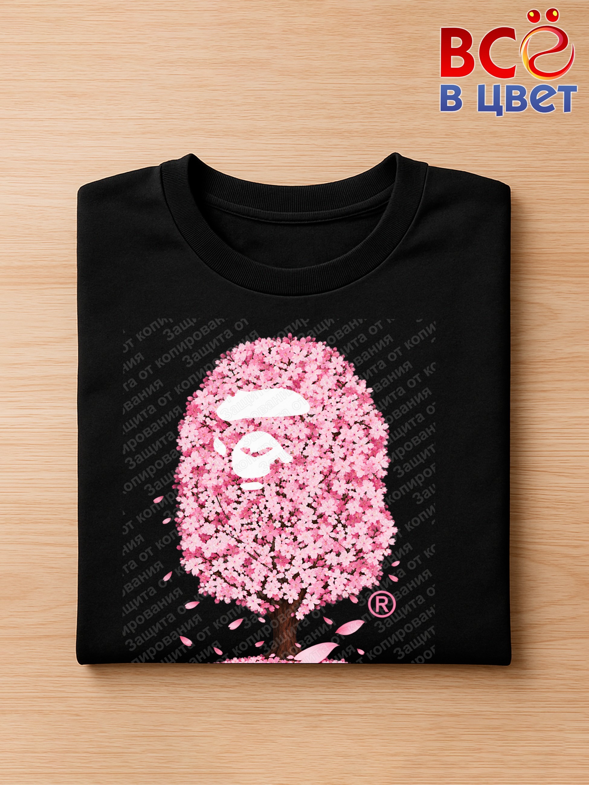 Футболка с принтом в стиле сакуры A BATHING APE — фото 3